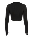 Black Slim Hollow Out Long Sleeve Club Sexy Crop Tank Top Women Blouse